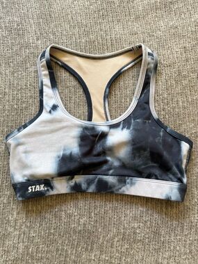 STAX Tie Dye Racerback Sports Bra XS Gray Black Activewear